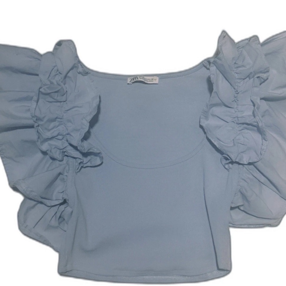 Zara Sky Blue Ruffled Blouse